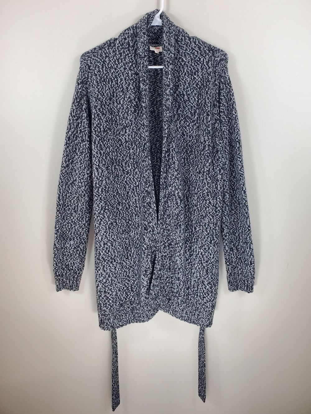 Levi's Size M Wool Blend Black Gray Long Sleeve Open Front Cardigan With Belt